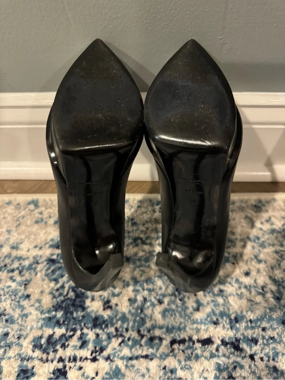 Saint Laurent Black Leather White Cap Toe Janis 105 Platform Pumps - Picture 7 of 9